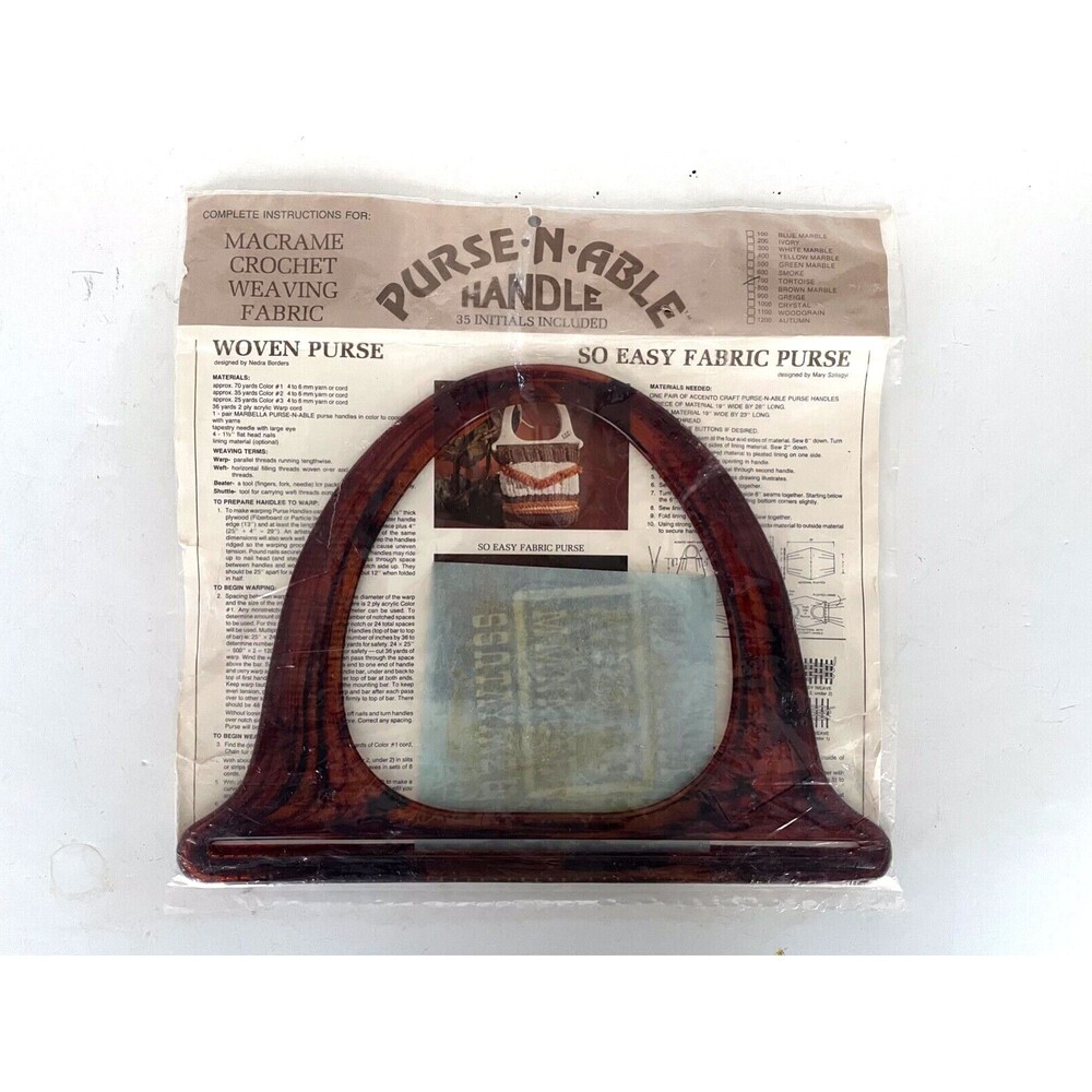 Vintage Tortoise Shell Purse-N-Able Handle-Macrame Crochet Weaving Fabric Plans